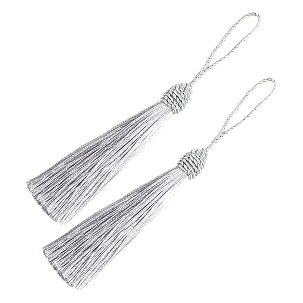 6 Inch Silky Floss Bookmark Tassels with 2-Inch Cord Loop and Small Chinese Knot for Jewelry grey 